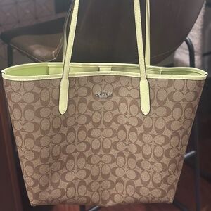 Coach City Tote Signature Canvas and Lime